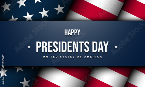 Presidents Day Greeting Card Design with American flag illustration as background.