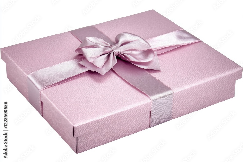 Obraz premium Gift box wrapped in pink satin ribbon placed on a white background ready for a special occasion