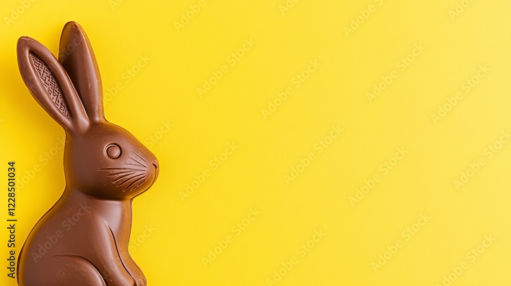 Obraz premium Chocolate bunny on a bright yellow background during the spring season for festive celebrations