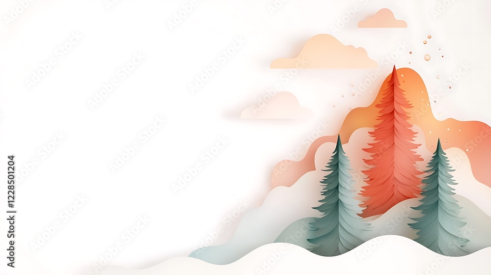 Fototapeta premium Nature scene with pastel color style background texture trees and mountains calm environment