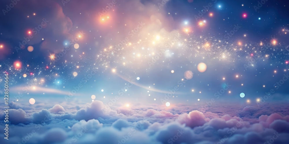 Fototapeta premium Celestial Dreamscape A Serene Vision of Sparkling Stardust and Soft Clouds Above