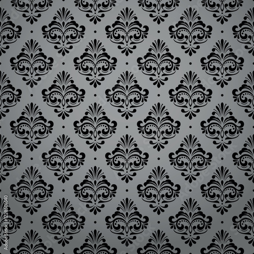 Wallpaper in the style of Baroque. Seamless vector background. Gray and black floral ornament. Graphic pattern for fabric, wallpaper, packaging. Ornate Damask flower ornament