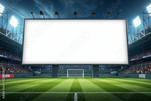 Blank Stadium Scoreboard Over Green Soccer Field
