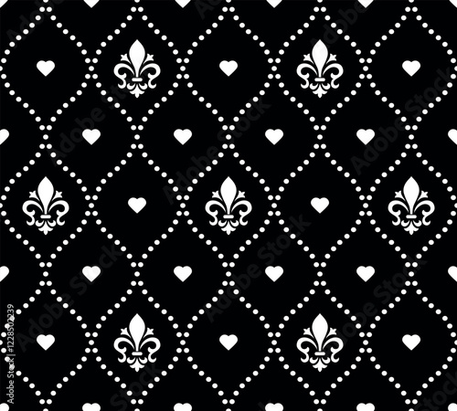 Wallpaper in the style of Baroque. Seamless vector background. White and black floral ornament. Graphic pattern for fabric, wallpaper, packaging. Ornate Damask flower ornament.