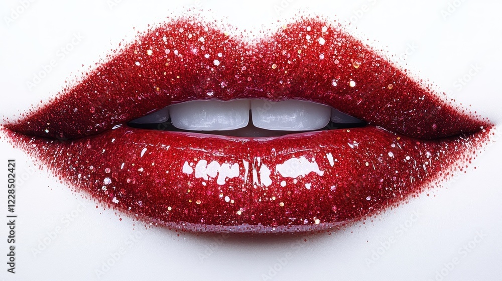 Stunning Close-Up of Beautiful Red Lipstick on White Background