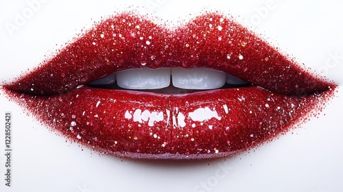Obraz na płótnie Stunning Close-Up of Beautiful Red Lipstick on White Background w salonie