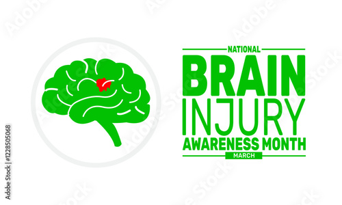 March Is Brain Injury Awareness Month.TBI This holiday-themed design is perfect for green backgrounds, banners, greeting cards, posters with text inscription, Classic social media posts. illustration