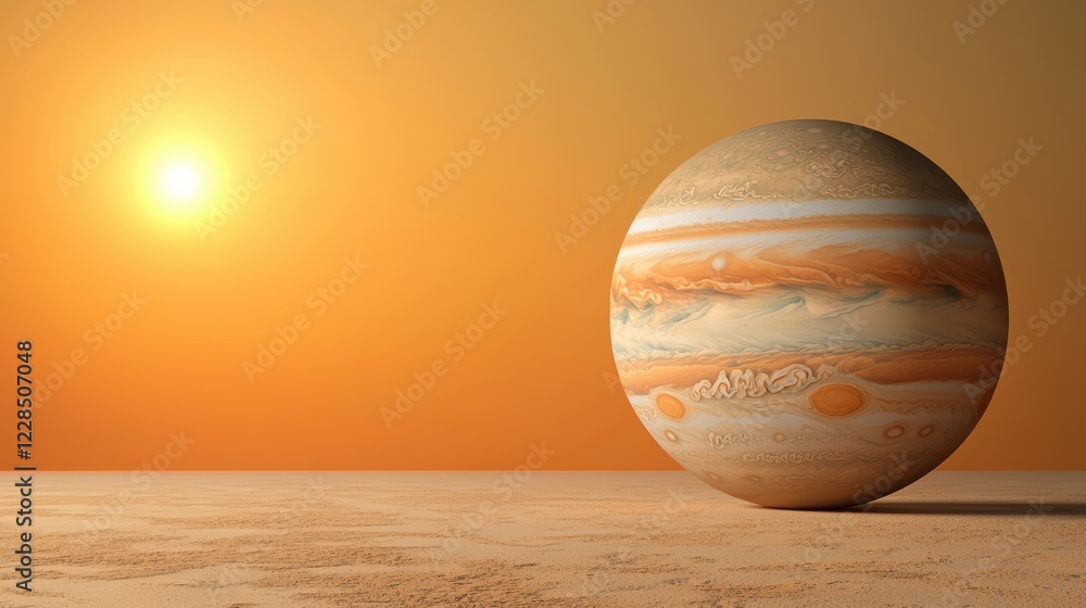 Digital art of jupiter at sunset in cosmic landscape Digital art of jupiter at sunset in cosmic landscape