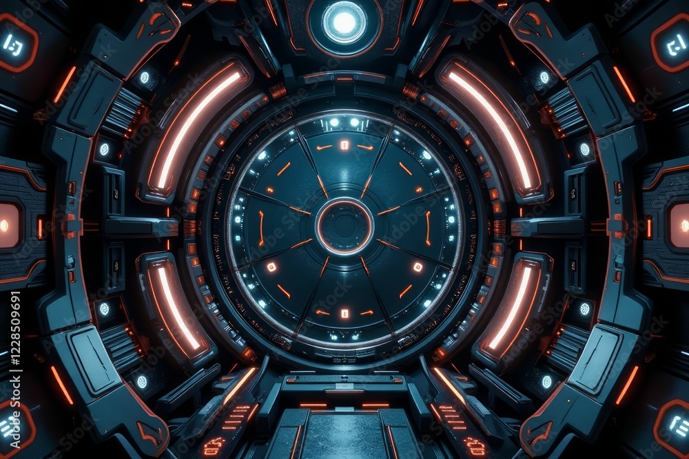 Naklejka premium Futuristic Spaceship Interior Control Panel Design