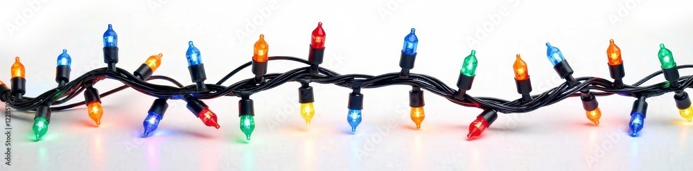 Fototapeta premium Multicolored Christmas lights tangled, isolated on white , decoration, studio shot