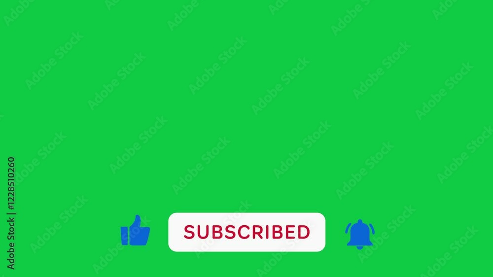 Popup animation of like subscribe and notification buttons for youtube or influencer channel subscription. Green screen chroma key asset for video compositing.