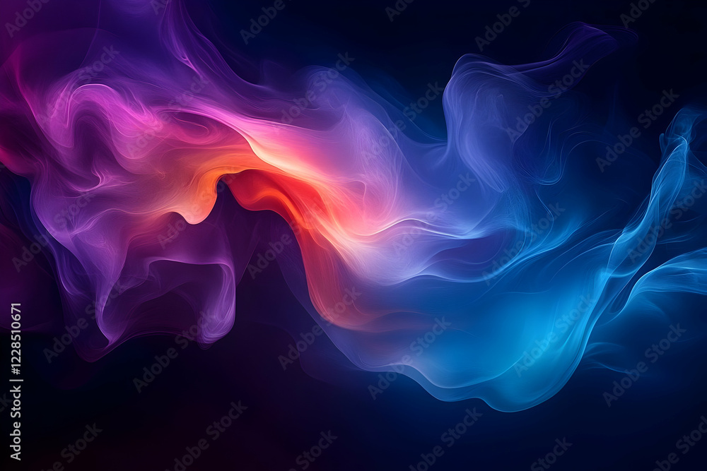 Abstract colorful smoke waves, dark background, design element Abstract colorful smoke waves, dark background, design element