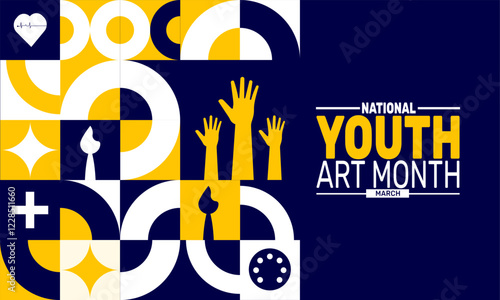 March is Youth Art Month. This holiday-themed design is perfect for backgrounds, banners, greeting cards, posters with text inscription, Classic social media posts. vector illustration