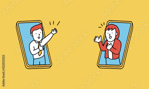 スマートフォンで会話する人々のイメージイラスト