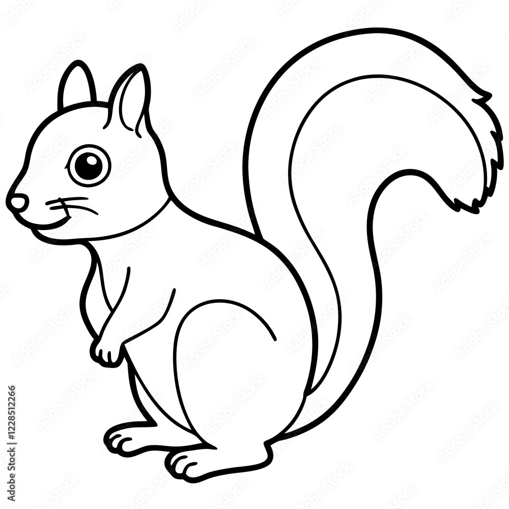 Naklejka premium Cute Black Vector Squirrel Line Art Black Vector Silhouette Cartoon Illustratio