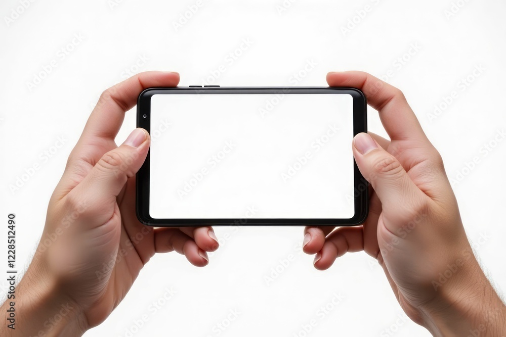 Hands holding smartphone with blank screen display Hands holding smartphone with blank screen display
