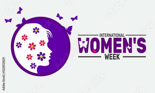 International Women's Week. This holiday-themed design is perfect for backgrounds, banners, greeting cards, posters with text inscription, Classic social media posts. Vector illustration.