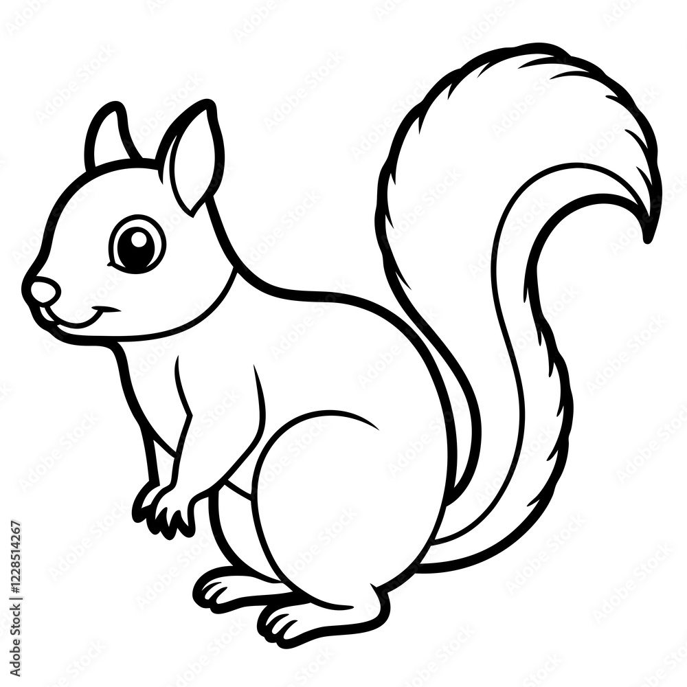 Fototapeta premium Cute Black Vector Squirrel Line Art Black Vector Silhouette Cartoon Illustratio
