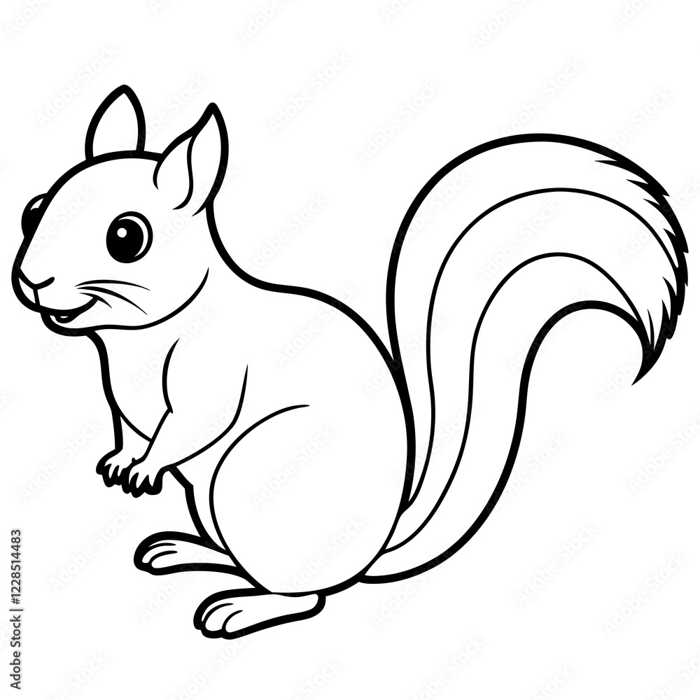 Naklejka premium Cute Black Vector Squirrel Line Art Black Vector Silhouette Cartoon Illustratio