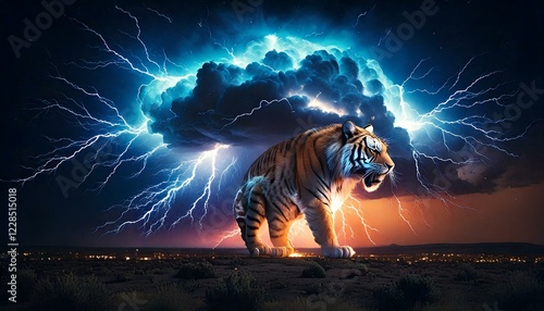 Generatecloud shaped like a tiger, crackling d image photo