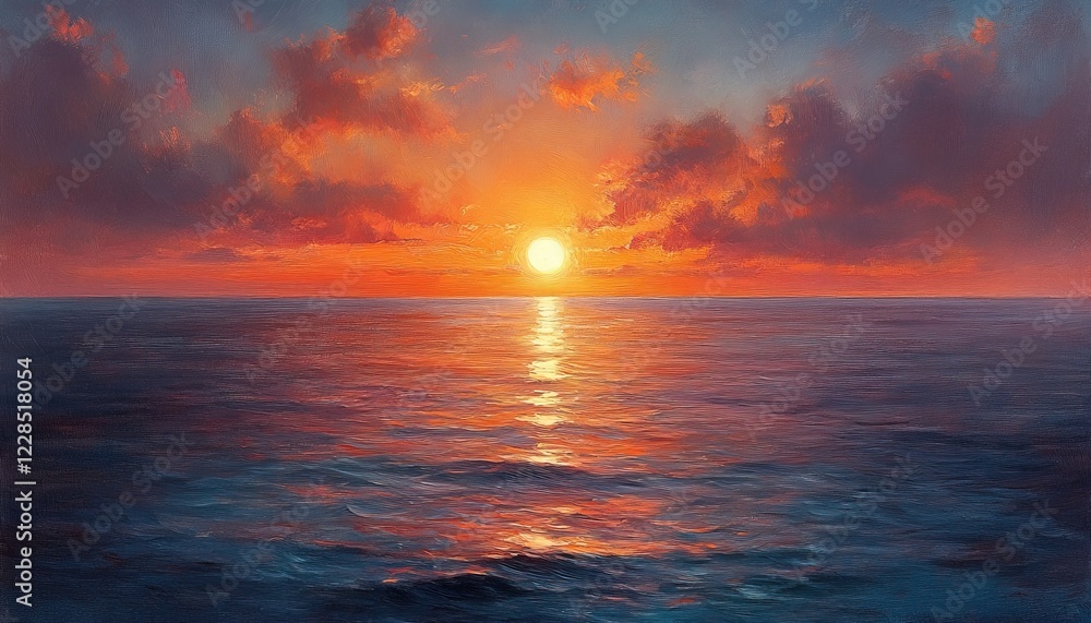 Obraz premium Sunset over water with clouds background; ideal for calming nature or travel visuals