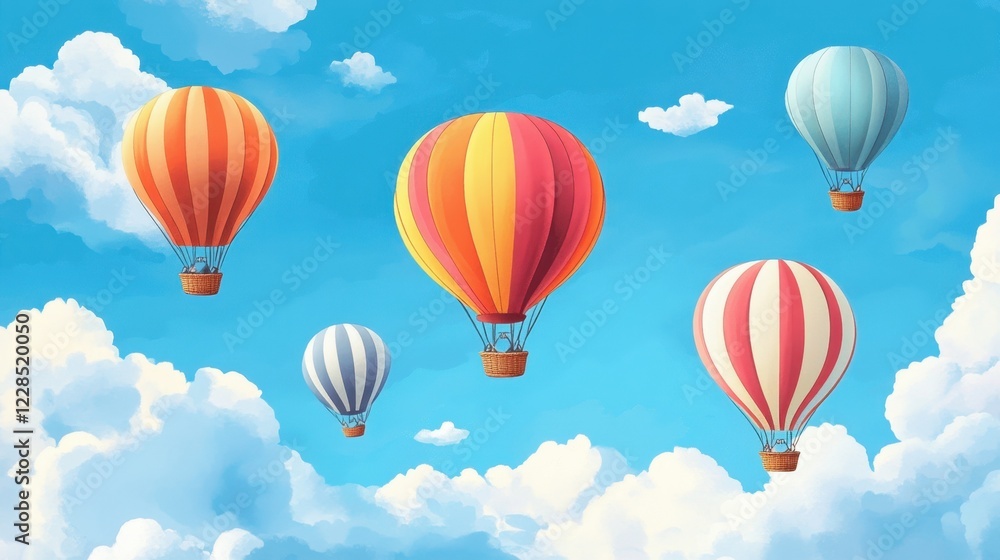 Naklejka premium Background with multicolored flying balloons in blue sky