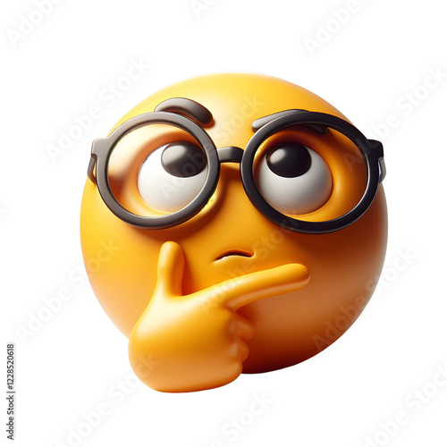 Thinking Emoji with Glasses and Finger on Chin