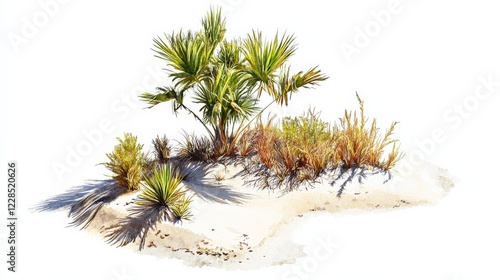 Lush tropical vegetation on sandy beach showcasing vibrant plants and natural beauty