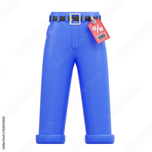 3D Blue pants with a percentoff tag suitable for promotional material, advertising sales, retail concepts, fashion blogs, and ecommerce websites. photo