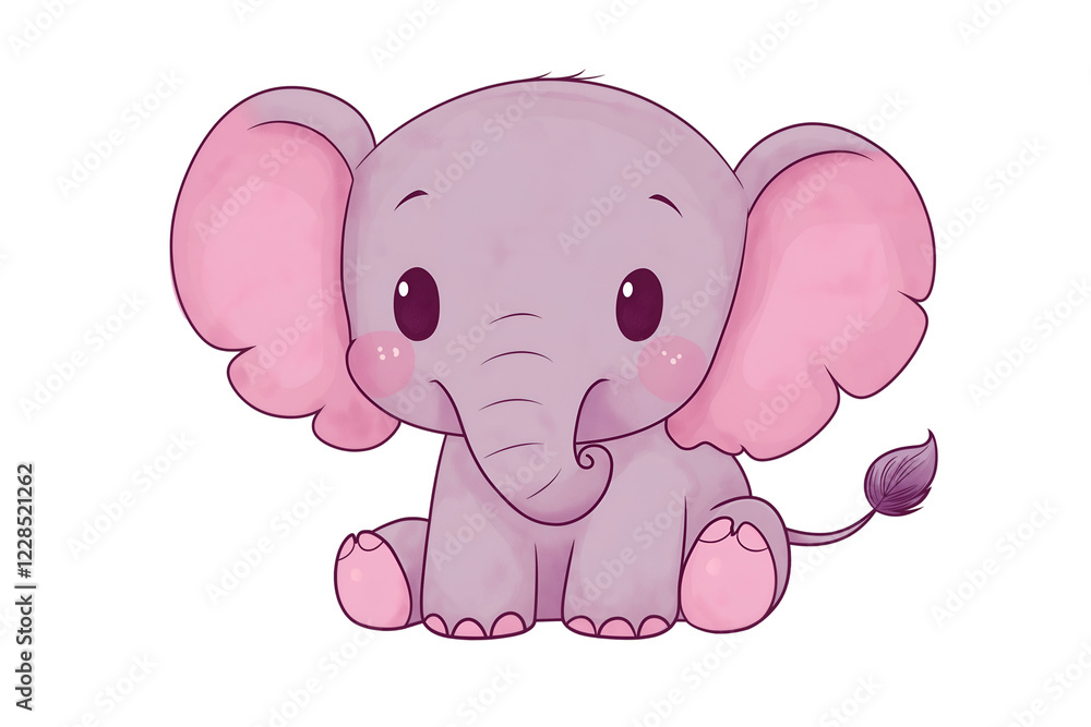 Fototapeta premium Cute pink elephant isolated on white background.