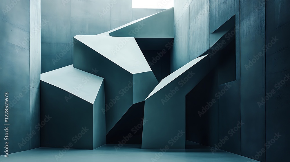 Abstract Geometric Forms in a Dark Teal Room Abstract Geometric Forms in a Dark Teal Room