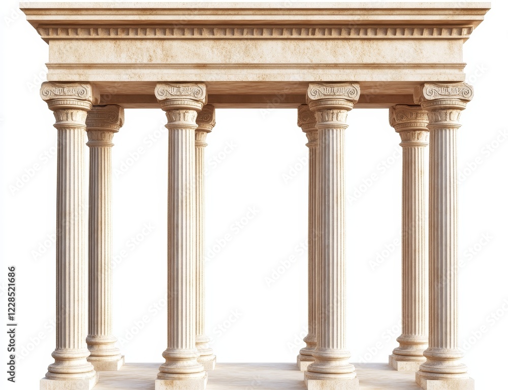 Fototapeta premium Classical stone portico with six columns, isolated on white.