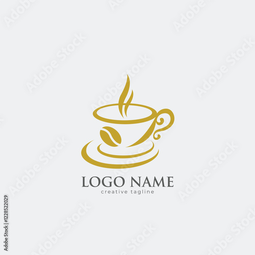 Caffee shop logo, cafe, cup, drink, food, coffeemaker, coffee, grinder logo fully editable vector template