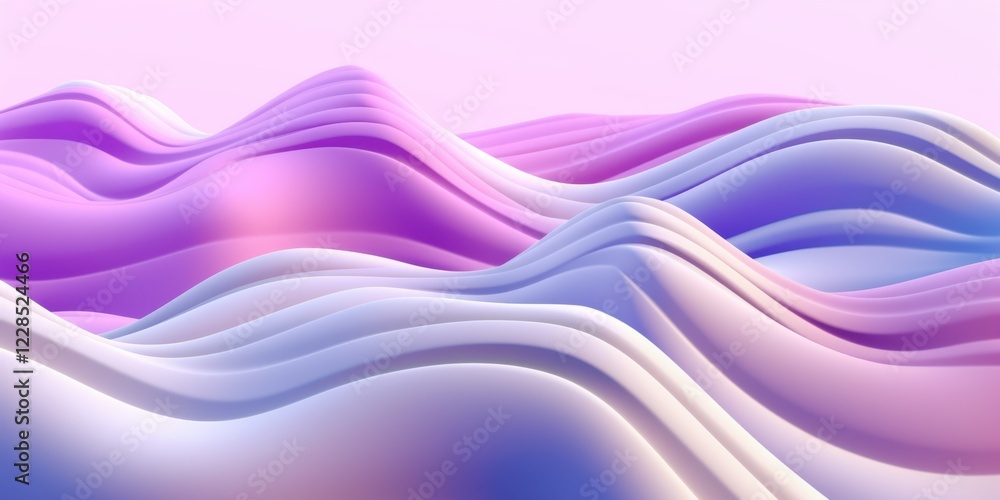 Naklejka premium Abstract Pastel Waves: Dreamlike 3D Render of Soft Purple and Blue Undulating Forms
