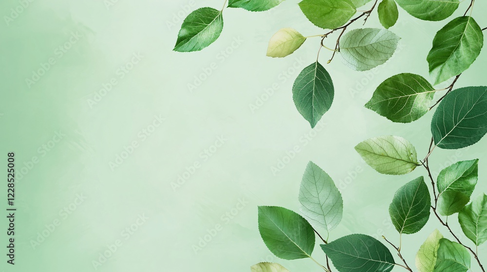 Fototapeta premium Green leaves frame, nature background, spring freshness, eco design