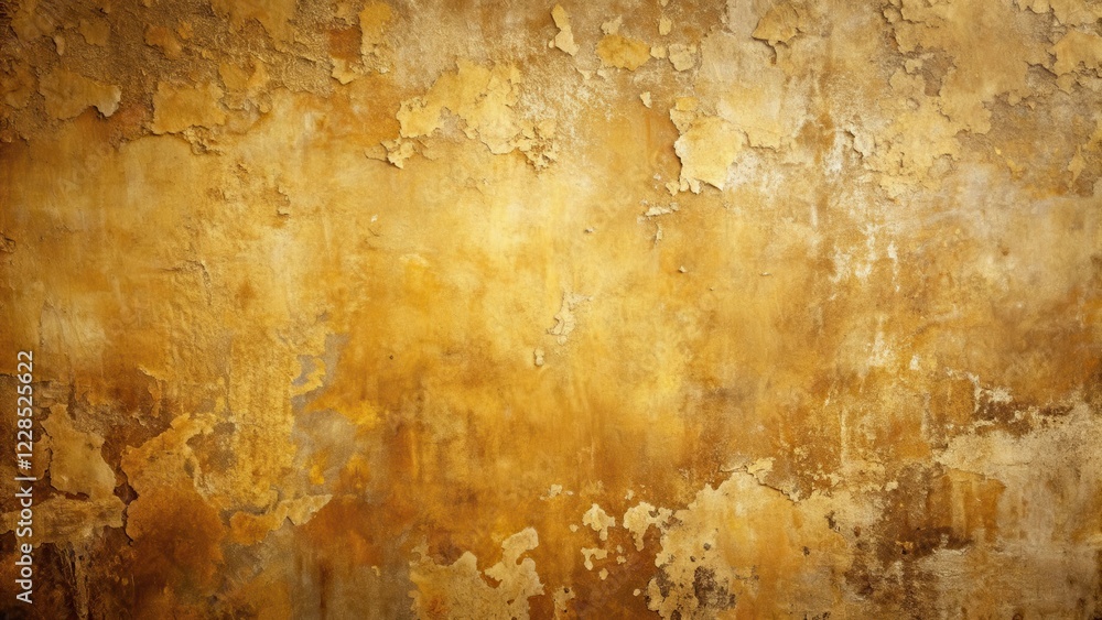 Obraz premium Textured Golden Wall Background Aged, Patinaed Surface with Flaking Paint and Uneven Texture