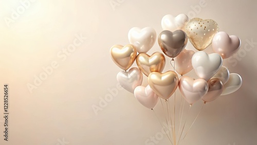 A cluster of heart-shaped balloons in soft pastel tones, elegantly arranged for a celebratory occasion