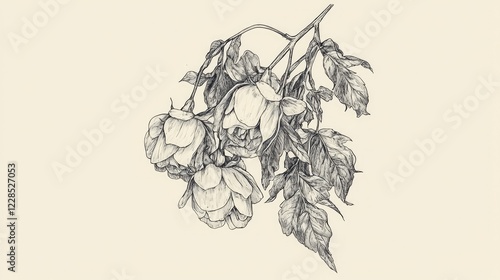 Wallpaper Mural Detailed Sketch of Drooping Flowers with Leaves in Soft Background Torontodigital.ca