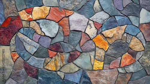 stunning kaleidoscope of hues, mesmerizing organic designs, and captivating architectural allure of slate stone walls beautifully enhance outdoor spaces, adding a burst of creativity and visual splen  photo