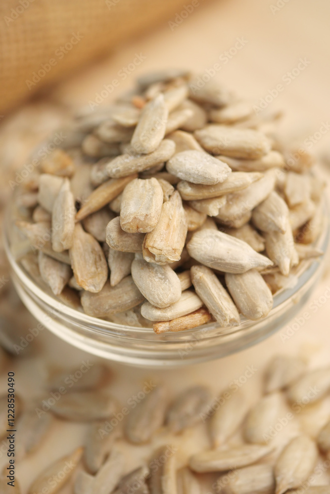 Healthy sunflower seeds in a glass bowl Healthy sunflower seeds in a glass bowl
