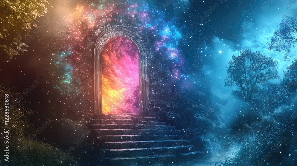 Obraz premium Mystical Gateway to Cosmic Universe with Bright Colors and Stars