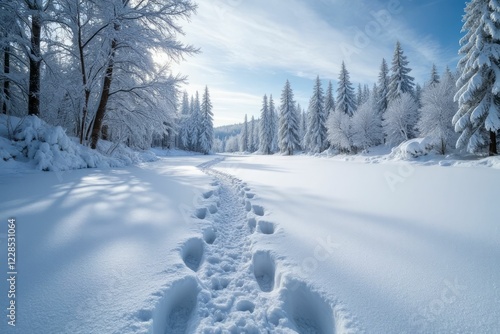 Wallpaper Mural Snow Covered Winter Forest Footprints Path Torontodigital.ca