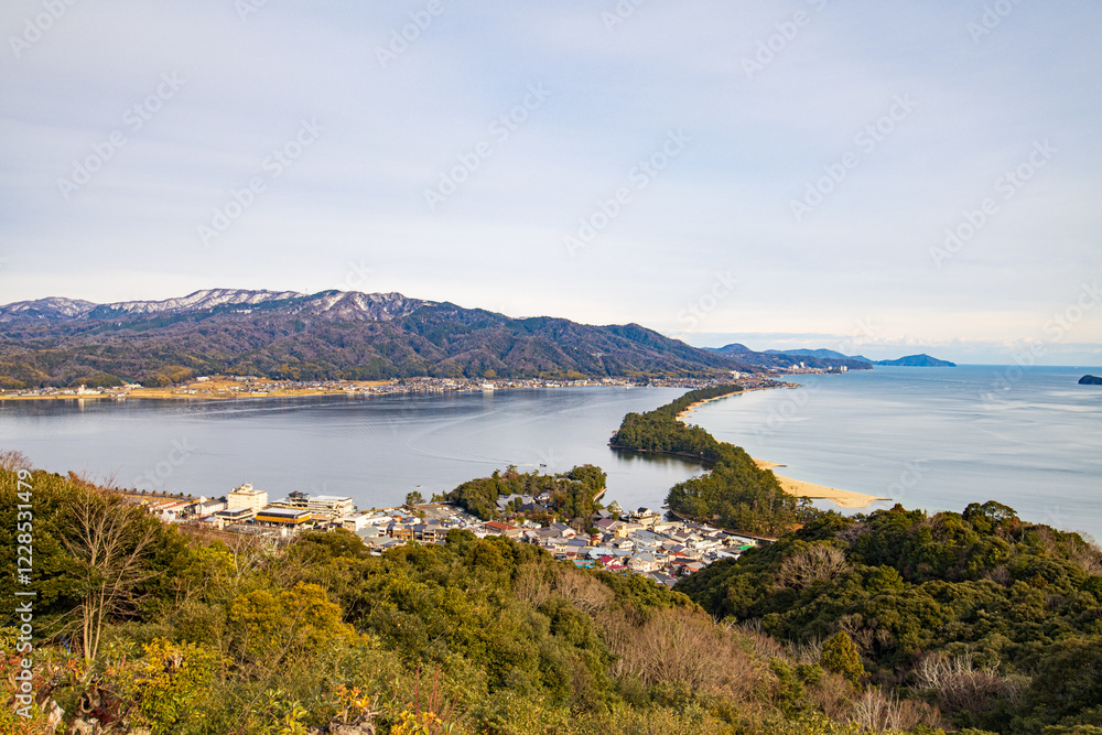 Scenic View of Amanohashidate Sandbar in Kyoto, Japan Scenic View of Amanohashidate Sandbar in Kyoto, Japan