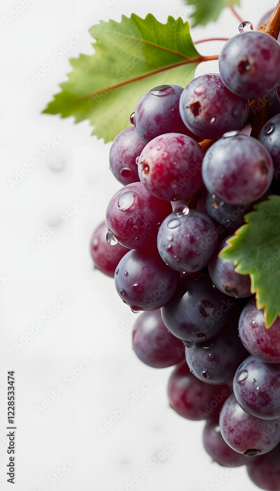Fototapeta premium purple grapes with water drops on white background
