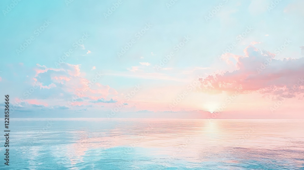 Tranquil Sunrise Over Calm Sea with Soft Pastel Colors and Clouds Tranquil Sunrise Over Calm Sea with Soft Pastel Colors and Clouds