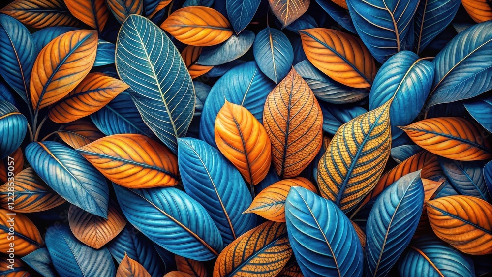 A Lush Tapestry of Deep Teal and Rich Amber Foliage, a Vibrant Display of Natural Textures and Hues, Ideal for Decorative Purposes A Lush Tapestry of Deep Teal and Rich Amber Foliage, a Vibrant Display of Natural Textures and Hues, Ideal for Decorative Purposes
