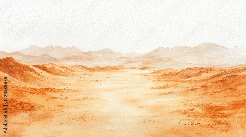 Naklejka premium Serene Desert Landscape with Warm Tones and Soft Mountain Contours