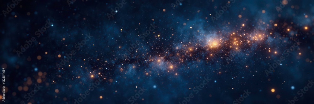 Fototapeta premium Sparkling gold stars scattered across a dark sky, stars, starry