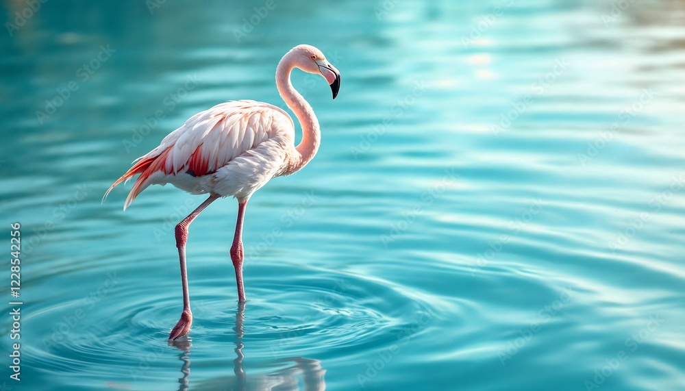 Fototapeta premium Pink Flamingo in Turquoise Water Stunning Nature Photography