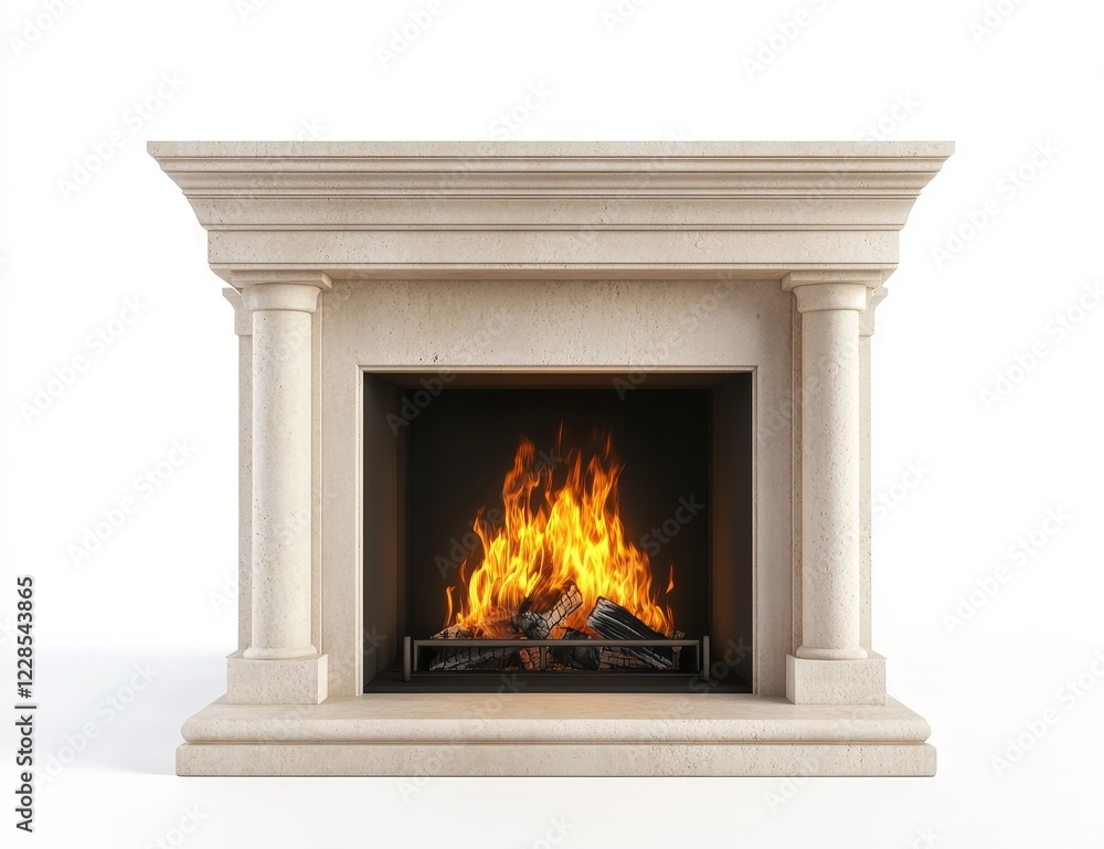Elegant stone fireplace with burning fire. (2) Elegant stone fireplace with burning fire. (2)